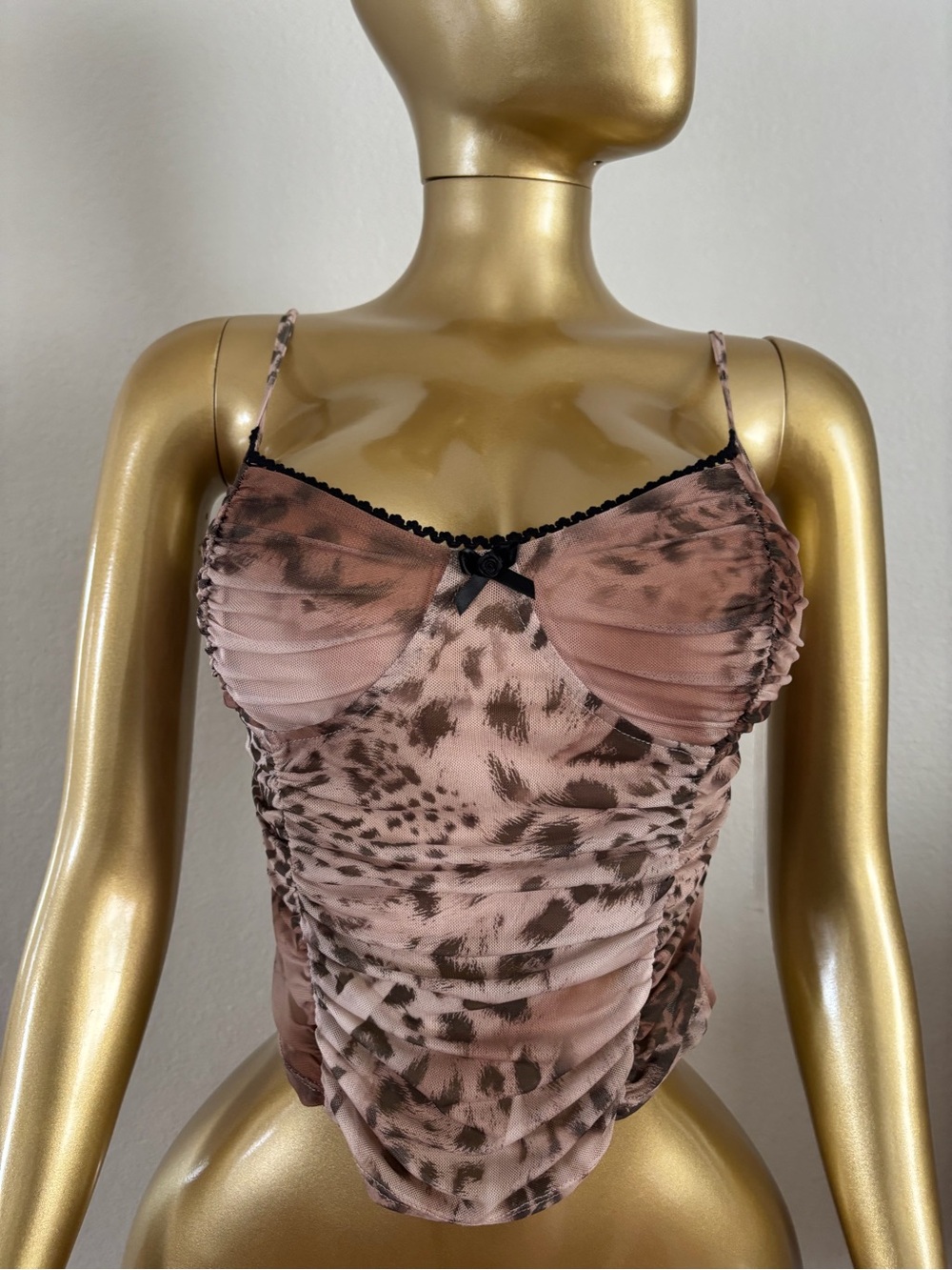 Leopard Print Mesh Cami Bodysuit - Blush